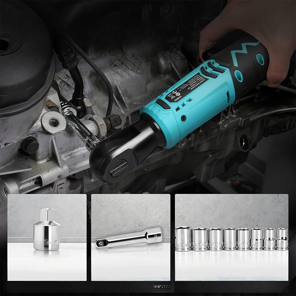 12V Long Neck 3/8" Cordless Ratchet Wrench, 44 Ft-Lbs, 2 Batteries & Charger