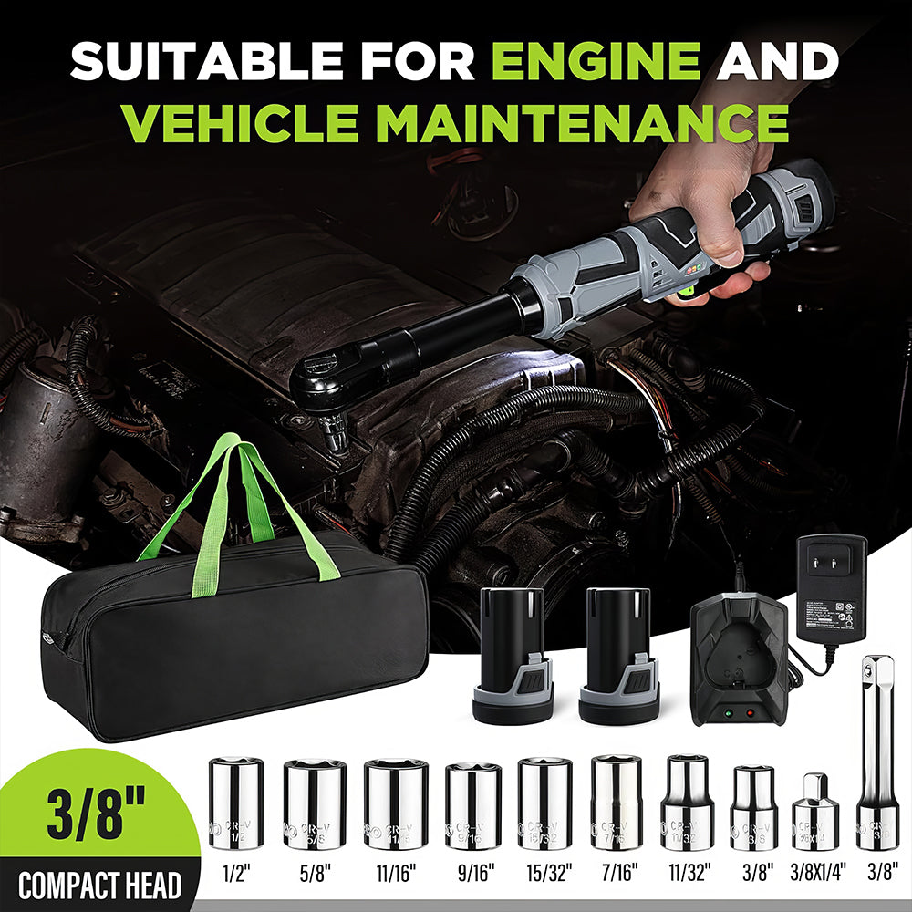 12V Cordless Power Ratchet Wrench Kit with 10 Piece Socket Set