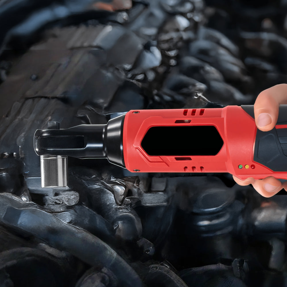 12V 3/8" Cordless Electric Ratchet Wrench Set with 2 Batteries & LED Light