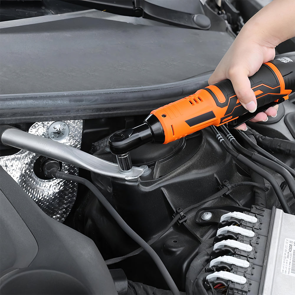 12V Cordless 3/8" Electric Ratchet Wrench Set with 2 Batteries & Fast Charge