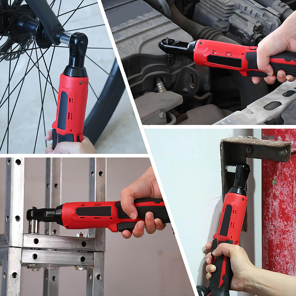 12V 3/8" Cordless Electric Ratchet Wrench Set with 2 Batteries & LED Light