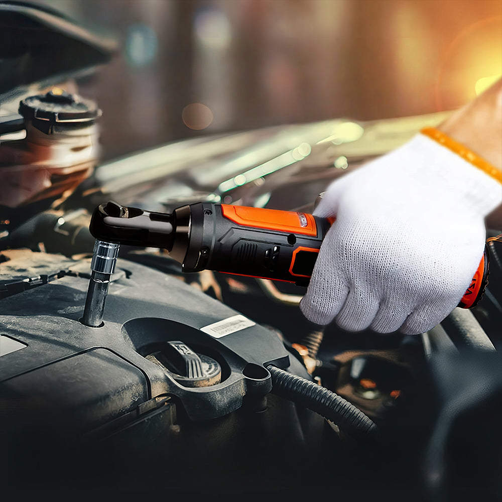 12V Cordless 3/8" Electric Ratchet Wrench Set with 2 Batteries & Fast Charge