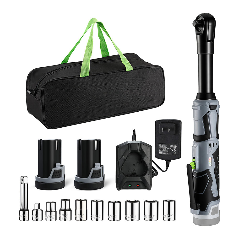 12V Cordless 3/8" Ratchet Wrench Kit, 40 Ft-Lbs with 10 Sockets