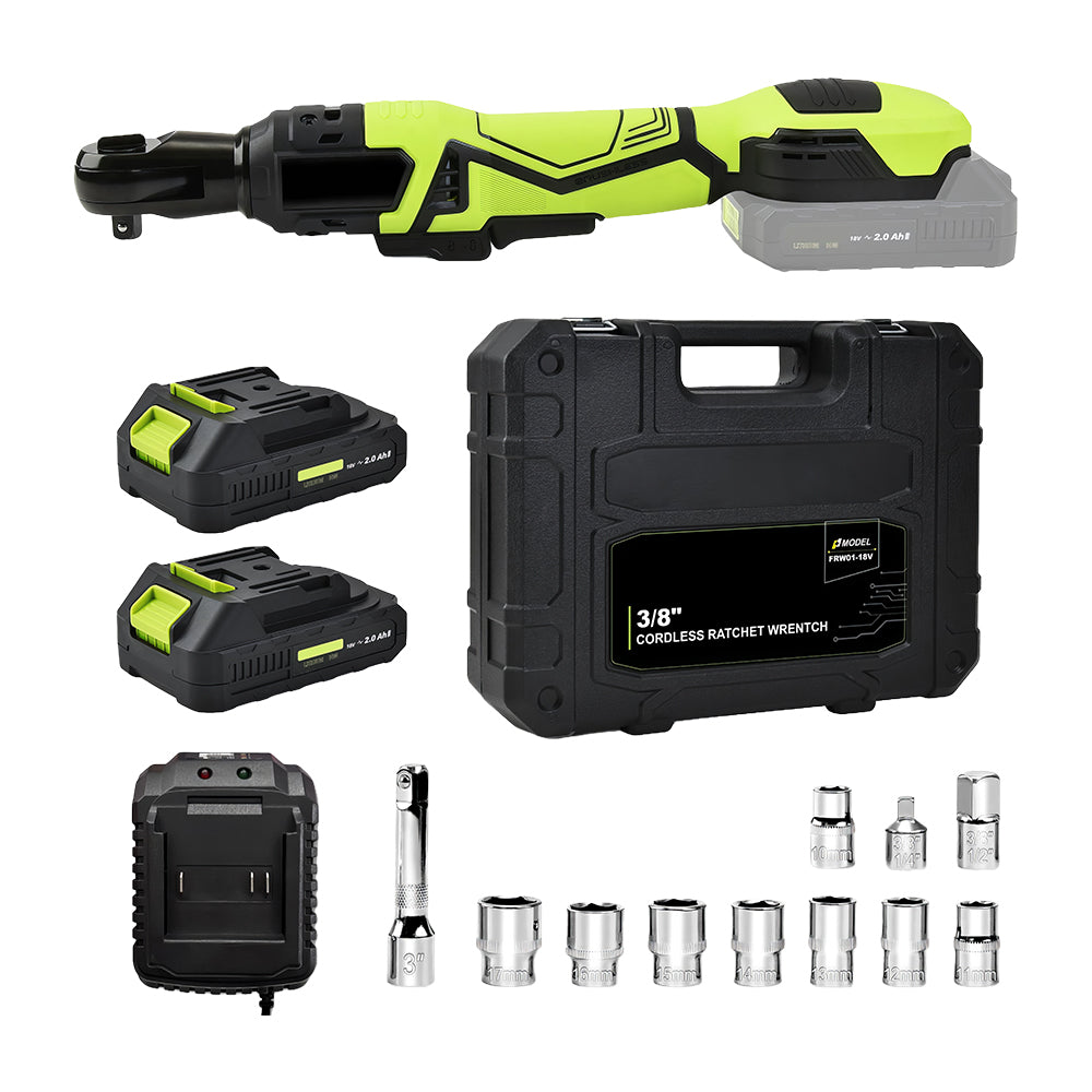 18V Brushless 3/8" Extended Cordless Ratchet Wrench Set, 74 Ft-Lbs, 2 Batteries