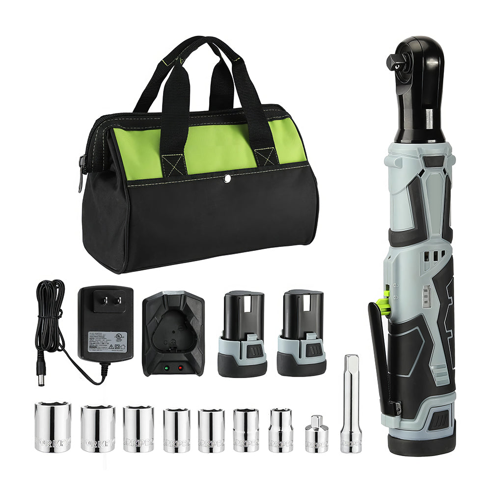 12V Cordless 3/8" Ratchet Wrench Kit, 40 Ft-Lbs with 10 Sockets