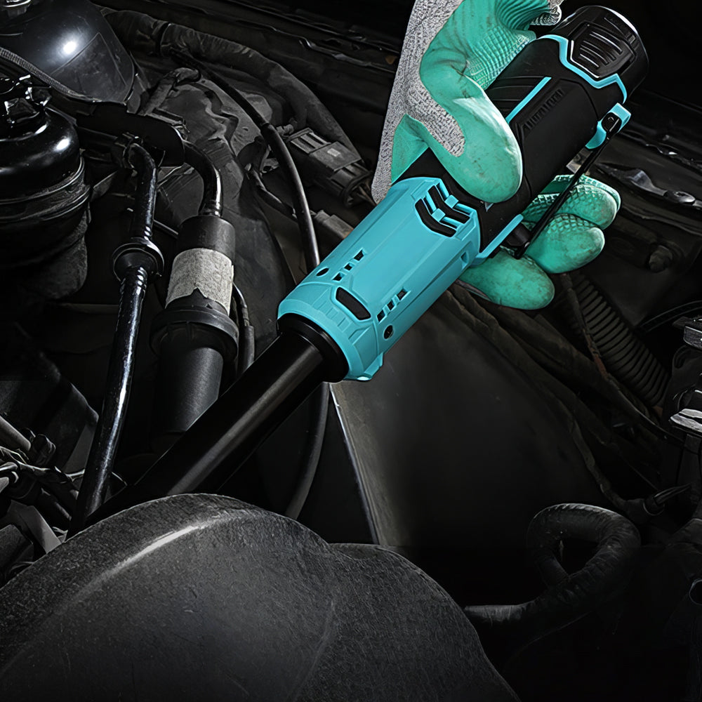 12V Long Neck 3/8" Cordless Ratchet Wrench, 44 Ft-Lbs, 2 Batteries & Charger