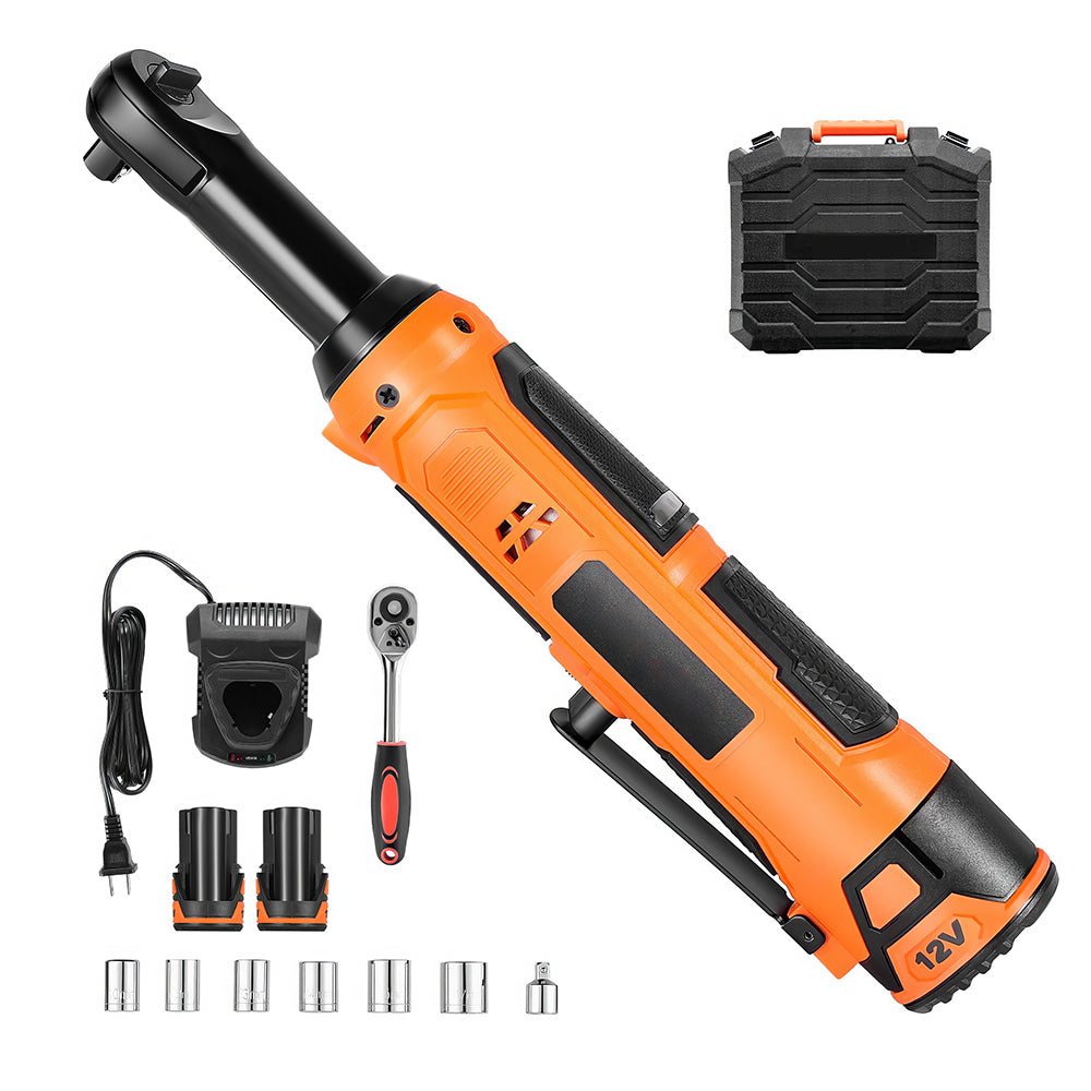 12V Cordless 3/8" Electric Ratchet Wrench Set with 2 Batteries & Fast Charge
