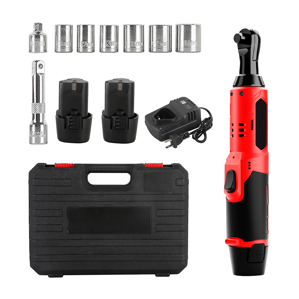 12V 3/8" Cordless Electric Ratchet Wrench Set with 2 Batteries & LED Light