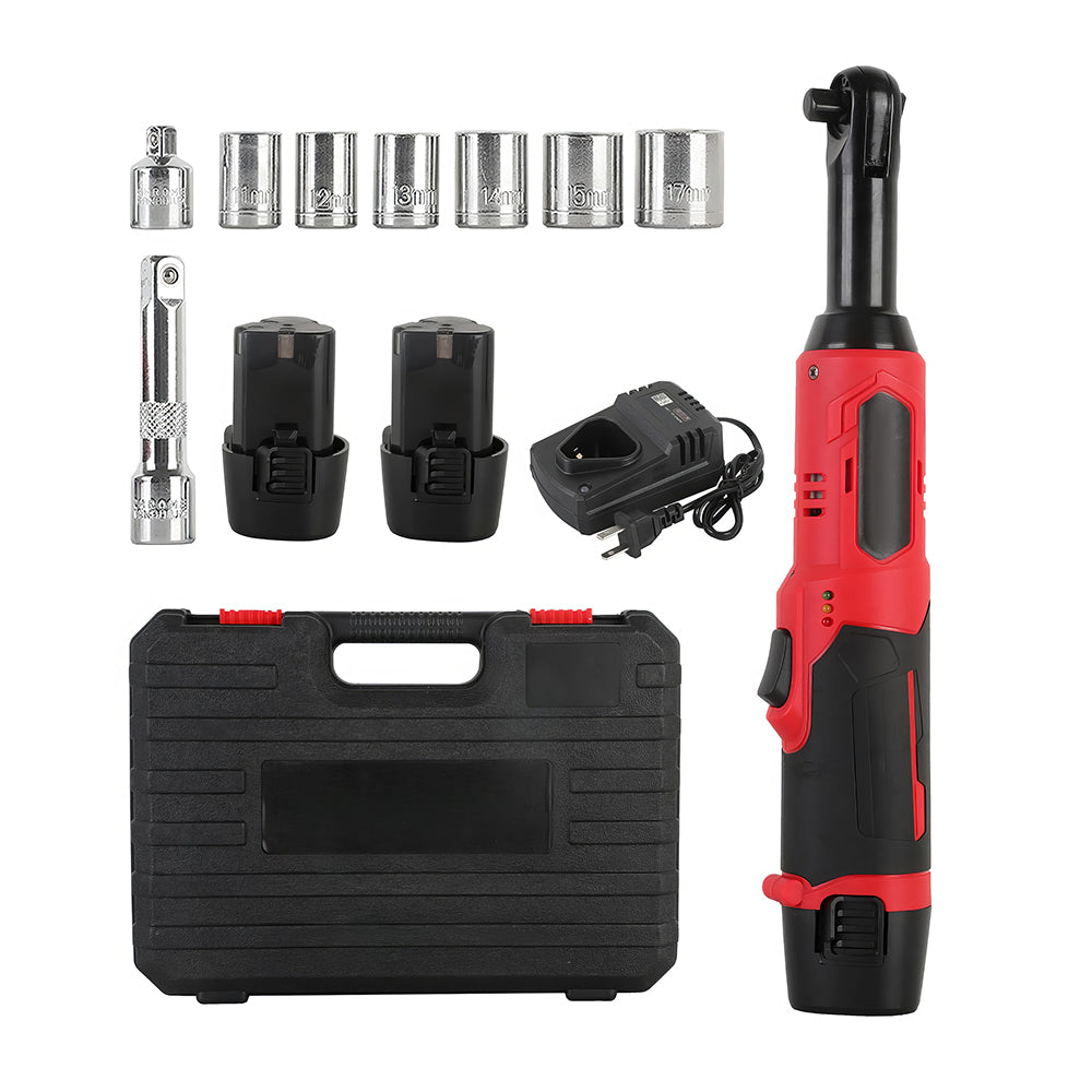 12V 3/8" Cordless Electric Ratchet Wrench Set with 2 Batteries & LED Light
