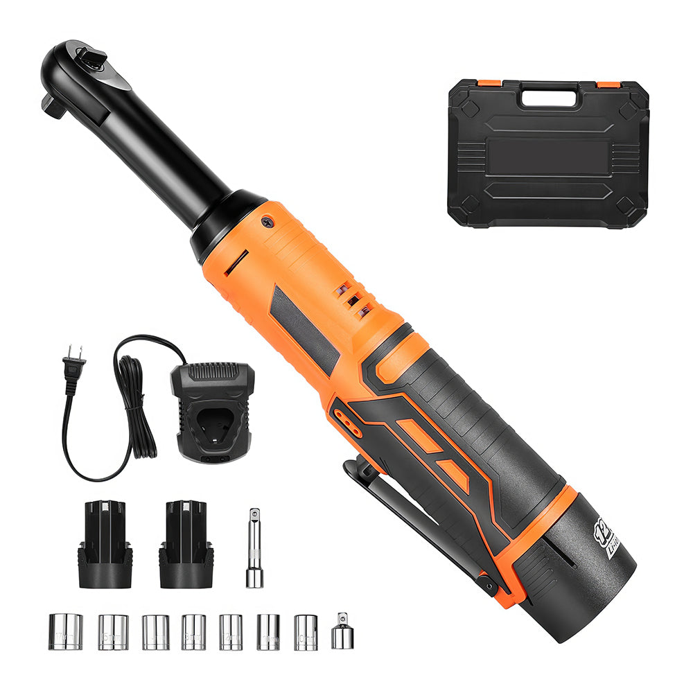 12V Cordless 3/8" Electric Ratchet Wrench Set with 2 Batteries & Fast Charge