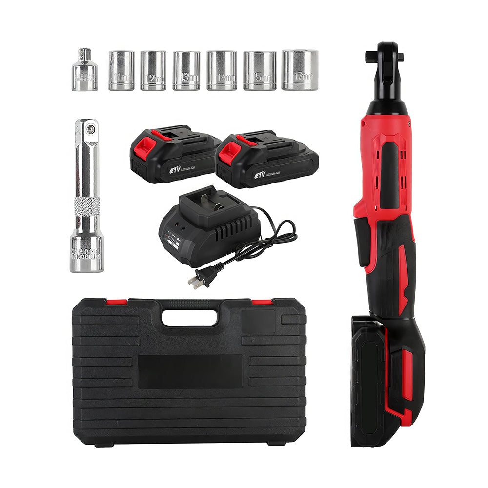 12V 3/8" Cordless Electric Ratchet Wrench Set with 2 Batteries & LED Light
