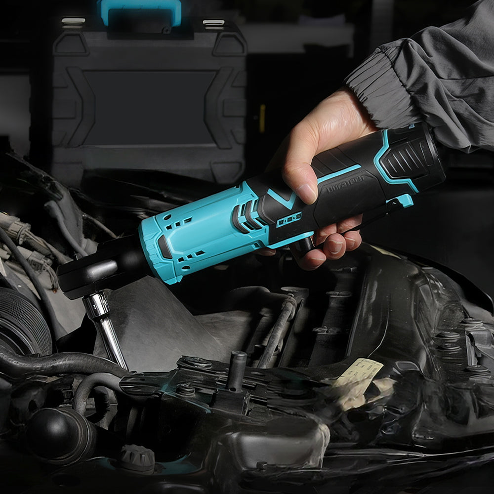 12V Long Neck 3/8" Cordless Ratchet Wrench, 44 Ft-Lbs, 2 Batteries & Charger