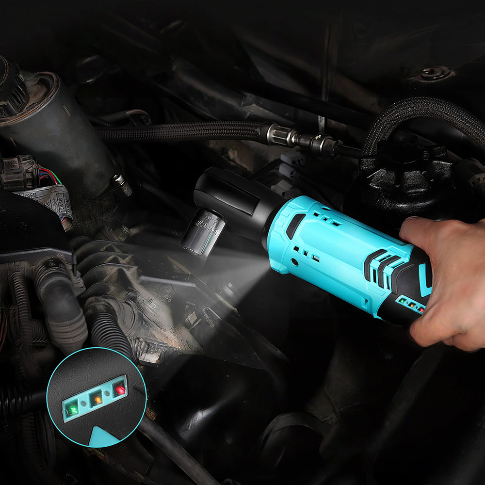 12V Long Neck 3/8" Cordless Ratchet Wrench, 44 Ft-Lbs, 2 Batteries & Charger