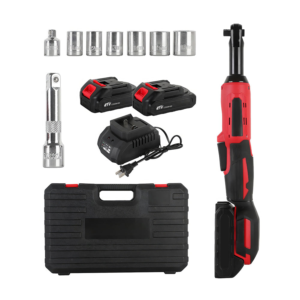 12V 3/8" Cordless Electric Ratchet Wrench Set with 2 Batteries & LED Light