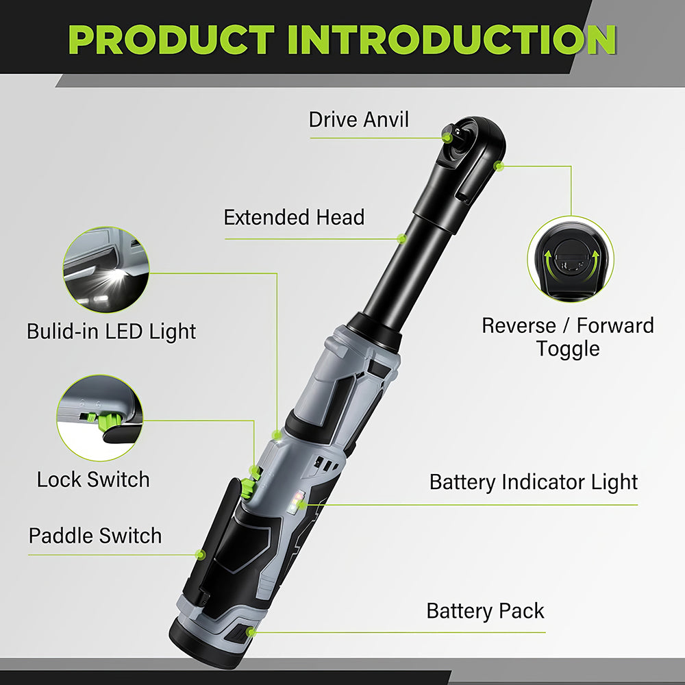 12V Cordless Power Ratchet Wrench Kit with 10 Piece Socket Set
