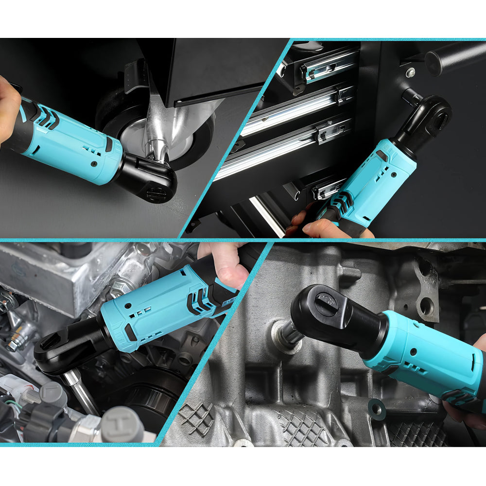 12V Long Neck 3/8" Cordless Ratchet Wrench, 44 Ft-Lbs, 2 Batteries & Charger